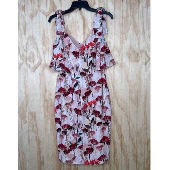 Black Halo Cold Shoulder Sheath Floral Dress Size 6 Lined Zip Back Elegant - Picture 3 of 10